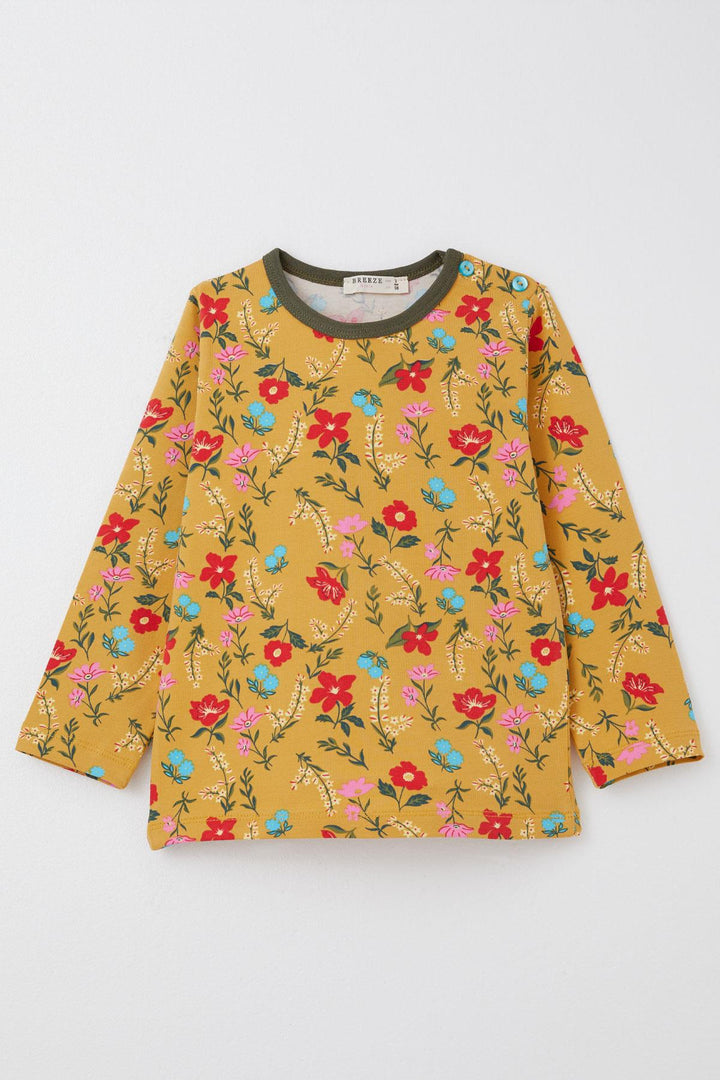 BRE Breeze Girl's Pajama Set Colorful Flower Patterned 1-3 Years, Mustard Yellow - Clacton-on-Sea