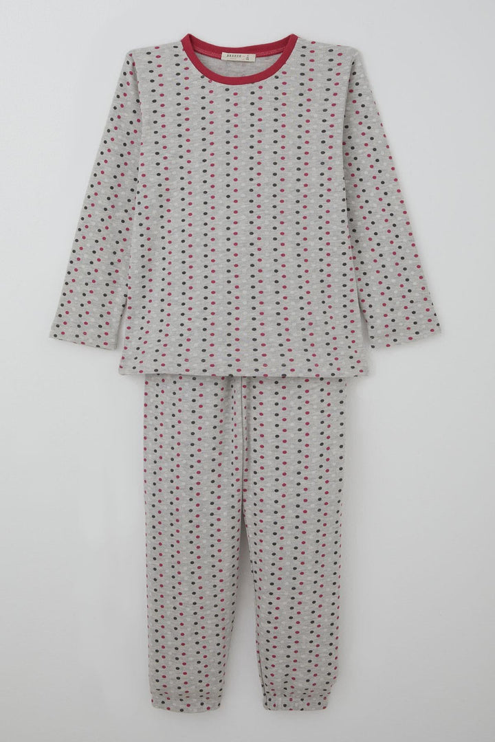 BRE Breeze Kız Çocuk Pijama Takımı Renkli Puantiye Desenli 4-8 Yaş, Açık Gri Melanj - Pesquería