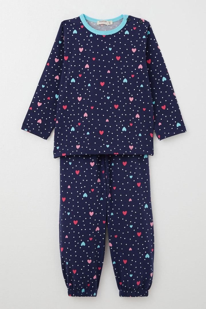 BRE Breeze Girl's Pajama Set Colorful Heart Patterned Polka Dot 1-3 Years, Navy Blue - Rochester