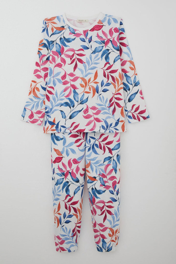 BRE Breeze Girl's Pajama Set Colorful Leaf Patterned 92 Years, White - Haguenau