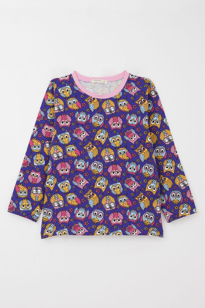 BRE Breeze Girl's Pajama Set Colorful Cute Owl Patterned 4-8 Years, Purple - Greenfield
