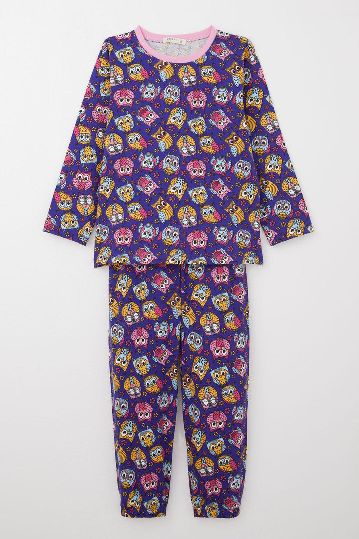 BRE Breeze Girl's Pajama Set Colorful Cute Owl Patterned 4-8 Years, Purple - Greenfield