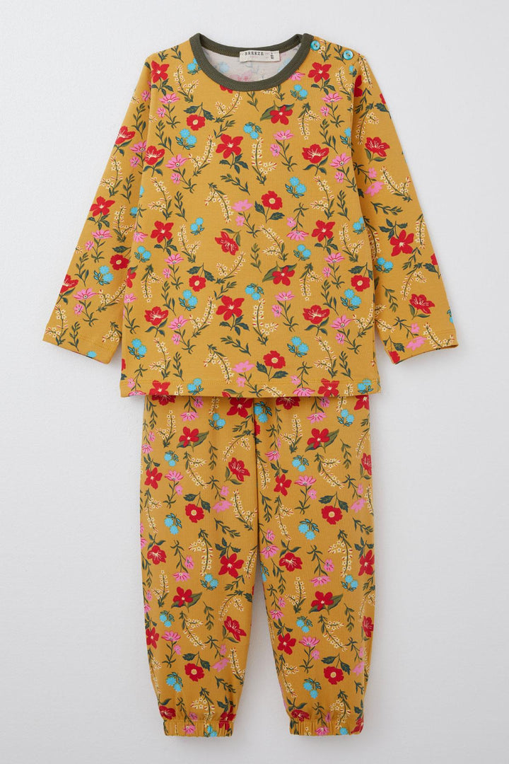 BRE Breeze Girl's Pajama Set Colorful Flower Patterned 1-3 Years, Mustard Yellow - Clacton-on-Sea