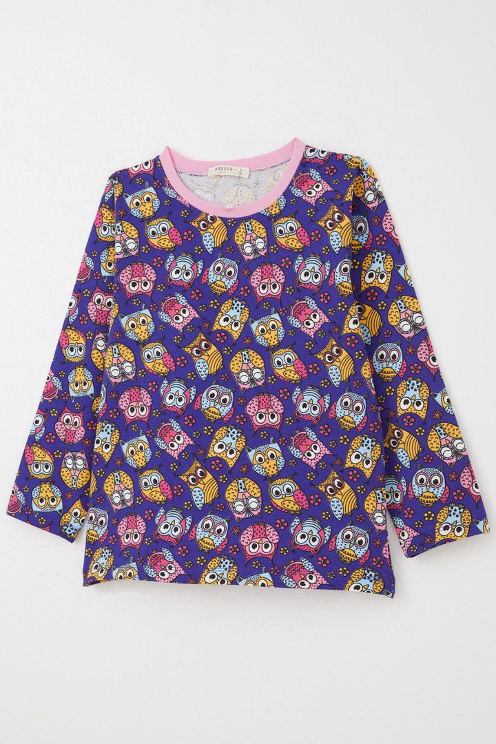 BRE Breeze Girl's Pajama Set Colorful Cute Owl Patterned 4-8 Years, Purple - Greenfield