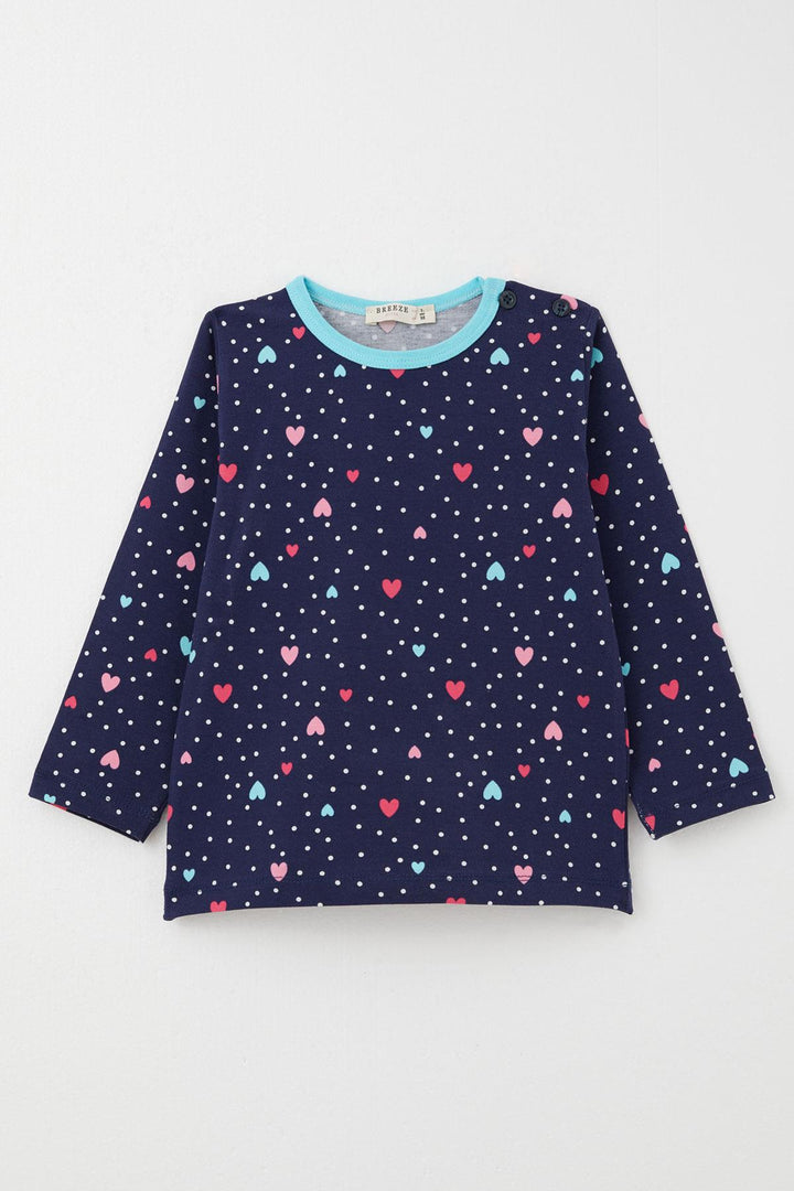 BRE Breeze Girl's Pajama Set Colorful Heart Patterned Polka Dot 1-3 Years, Navy Blue - Rochester