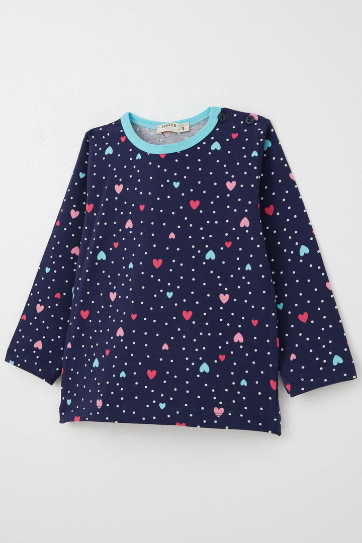 BRE Breeze Girl's Pajama Set Colorful Heart Patterned Polka Dot 1-3 Years, Navy Blue - Rochester