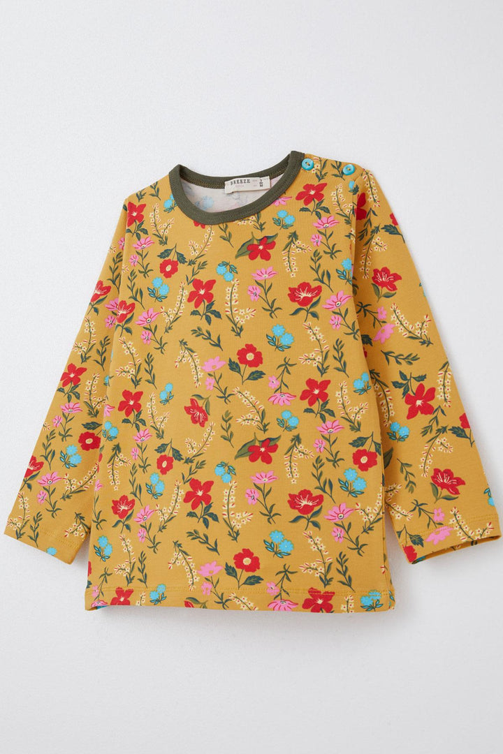 BRE Breeze Girl's Pajama Set Colorful Flower Patterned 1-3 Years, Mustard Yellow - Clacton-on-Sea