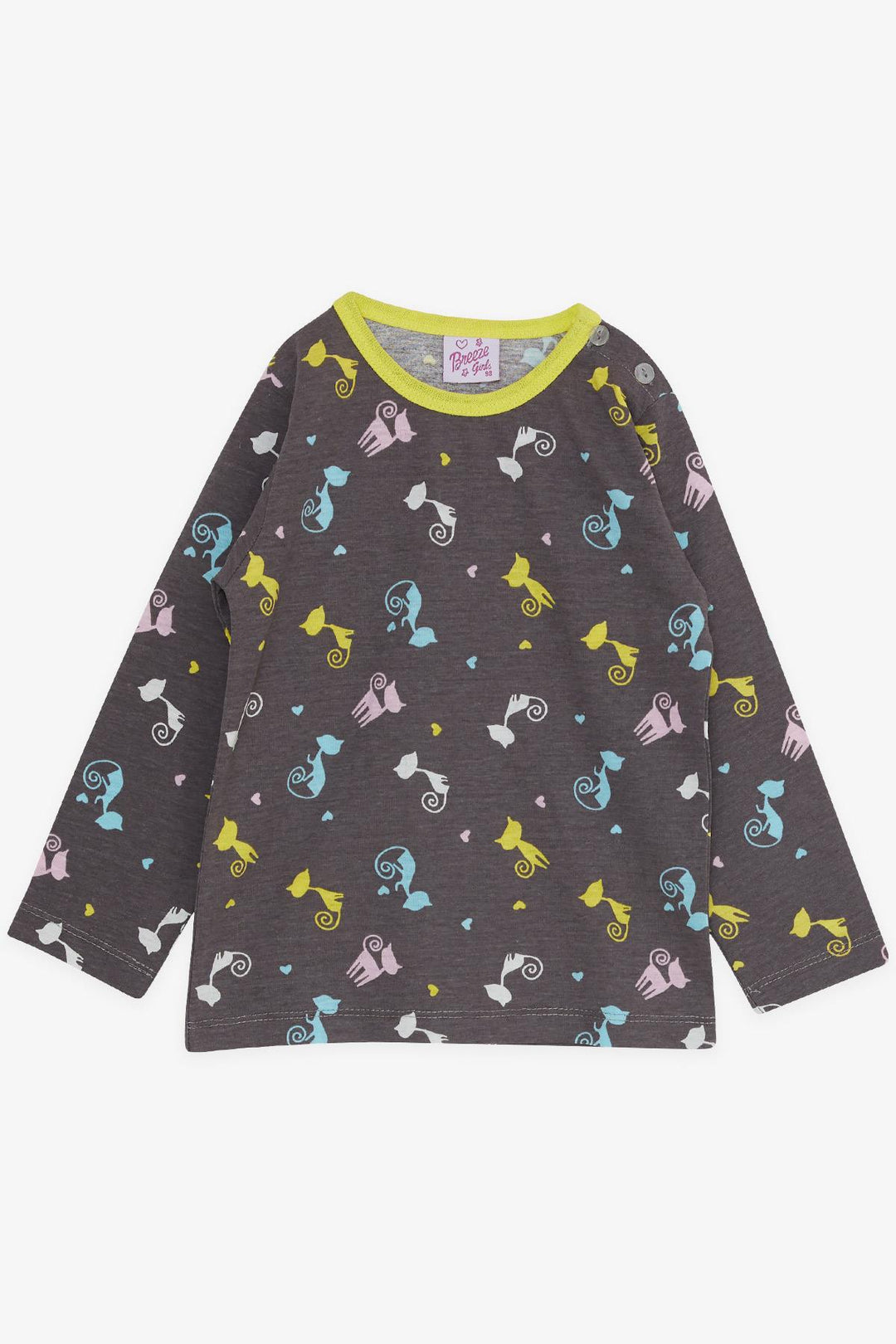 BRE Breeze Girl's Pajama Set with Colorful Kitty Pattern, 1-4 Years, Brown - Denia