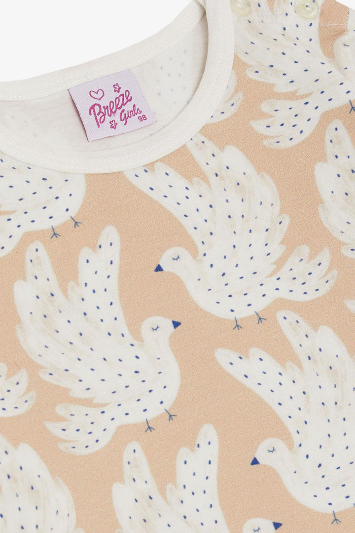 BRE Breeze Girl's Pajama Set Cute Pigeon Patterned 1-3 Years, Beige - Ipswich