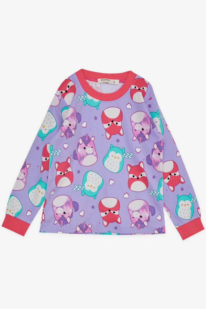 BRE Breeze Girl's Pajama Set with Cute Animal Pattern, 1-4 Years, Lilac - Invercargill