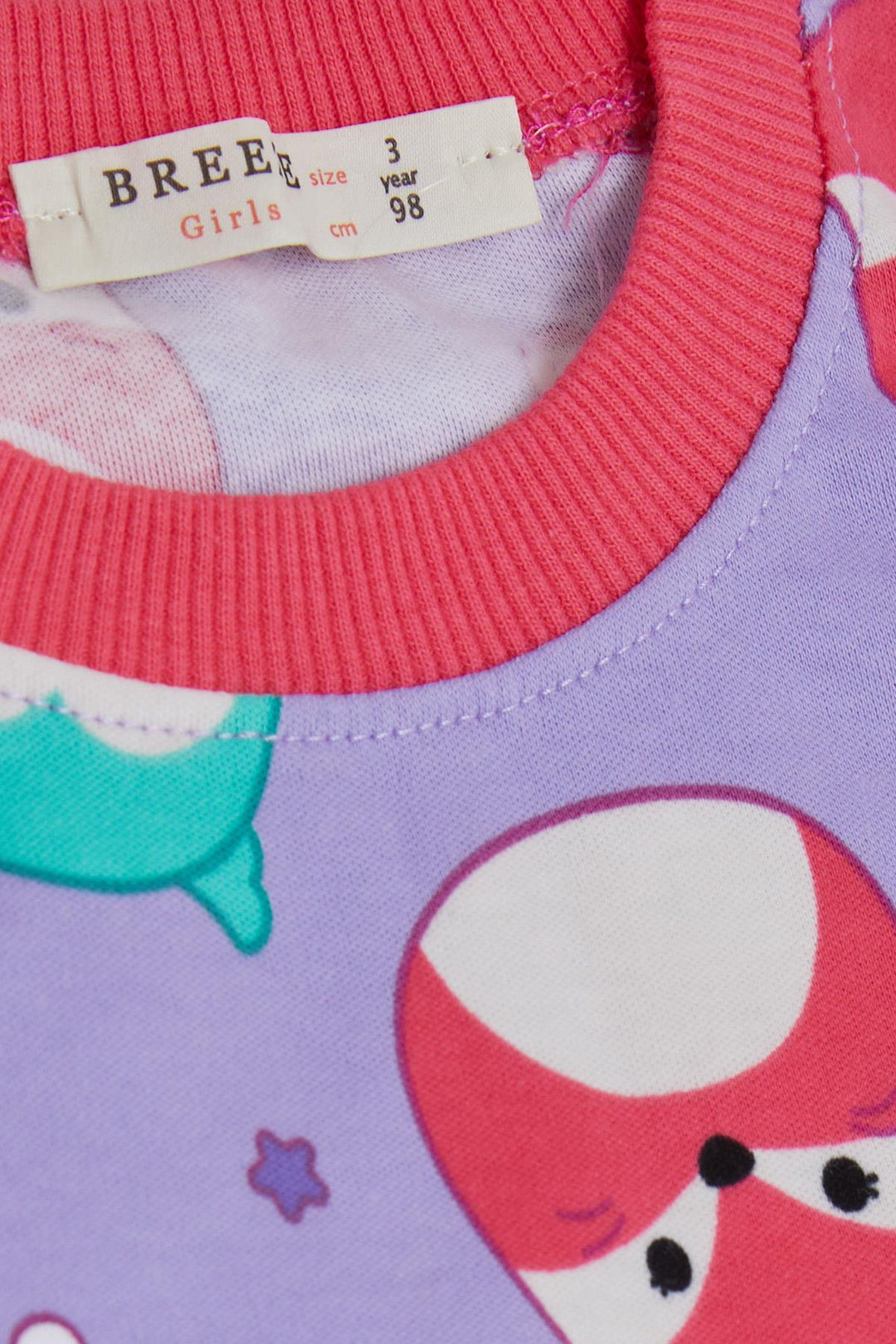 BRE Breeze Girl's Pajama Set with Cute Animal Pattern, 1-4 Years, Lilac - Invercargill