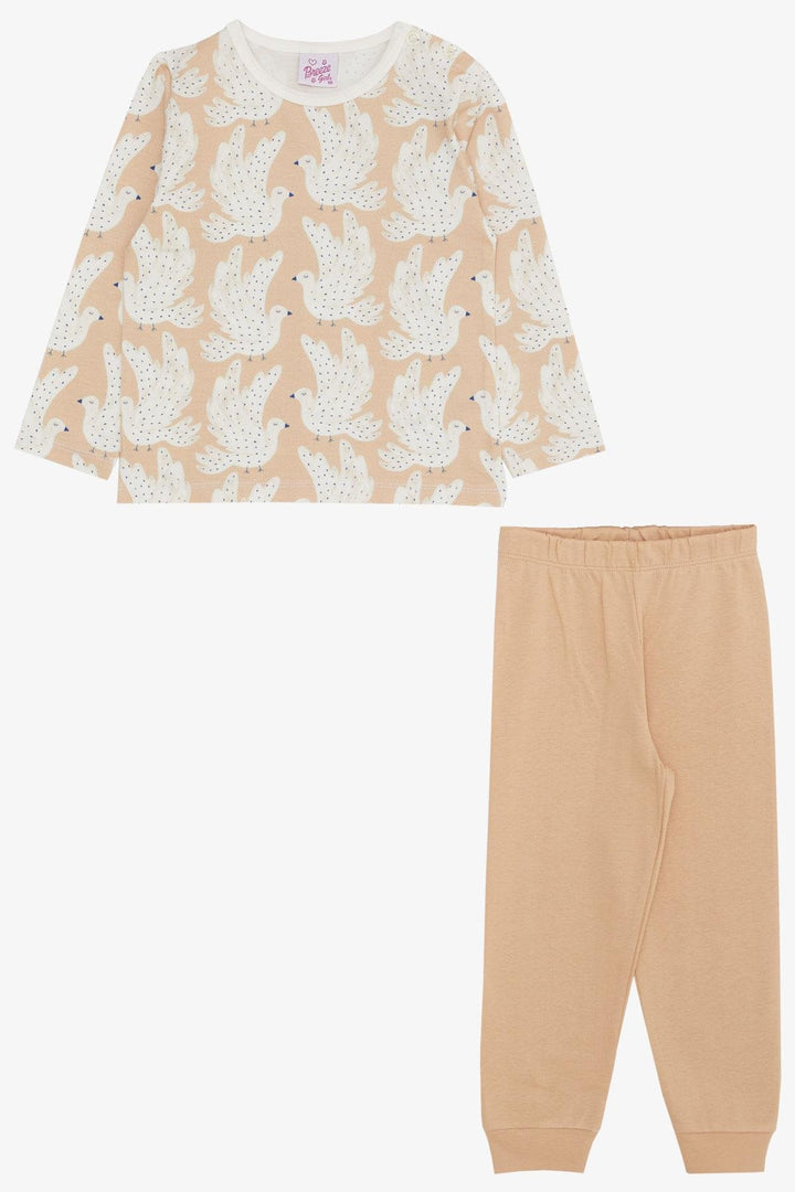 BRE Breeze Girl's Pajama Set Cute Pigeon Patterned 1-3 Years, Beige - Ipswich
