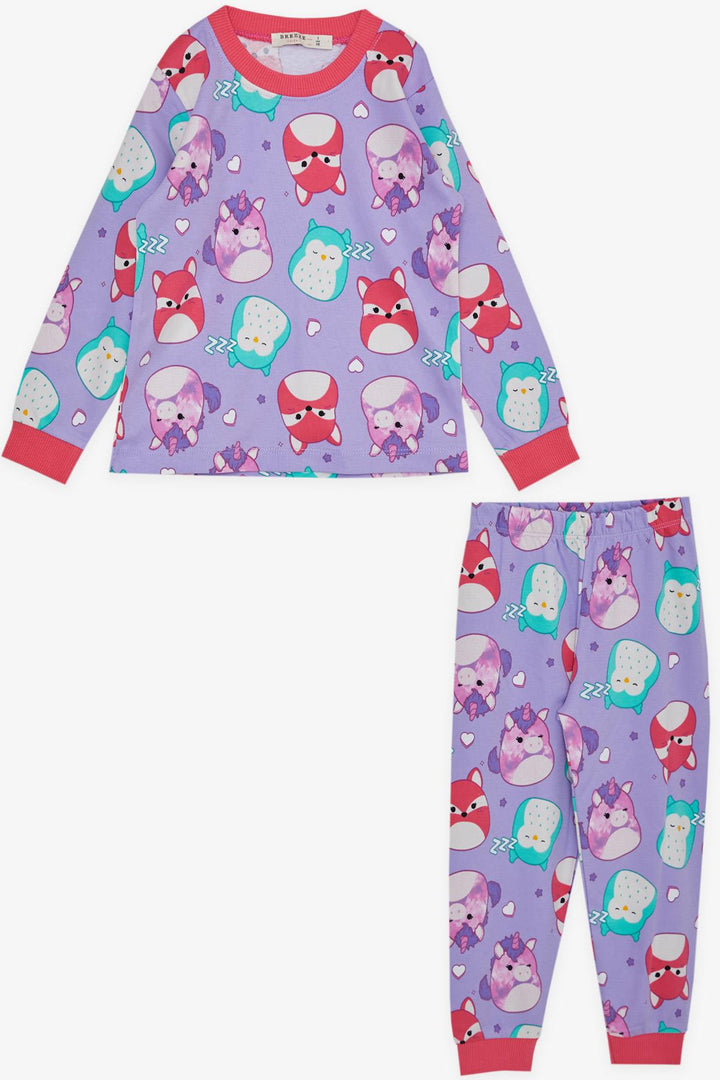 BRE Breeze Girl's Pajama Set with Cute Animal Pattern, 1-4 Years, Lilac - Invercargill