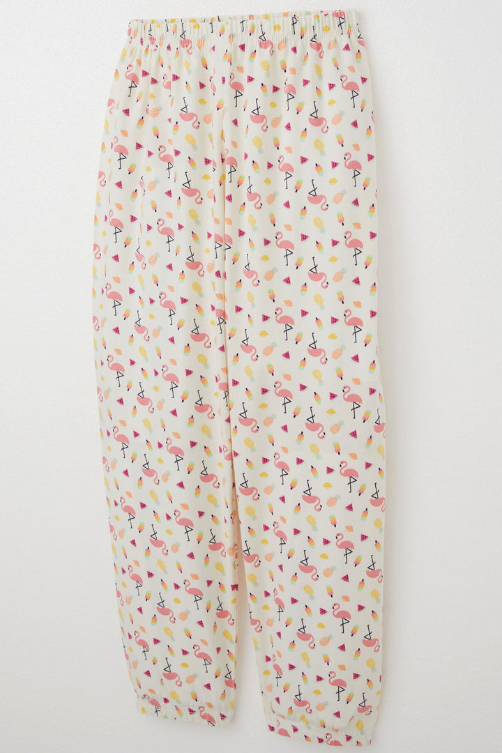 BRE Breeze Girl's Pajama Set Tropical Fruit & Flamingo Patterned 4-8 Years, Beige - Zacatepec