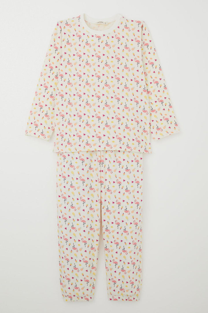 BRE Breeze Girl's Pajama Set Tropical Fruit & Flamingo Patterned 4-8 Years, Beige - Zacatepec