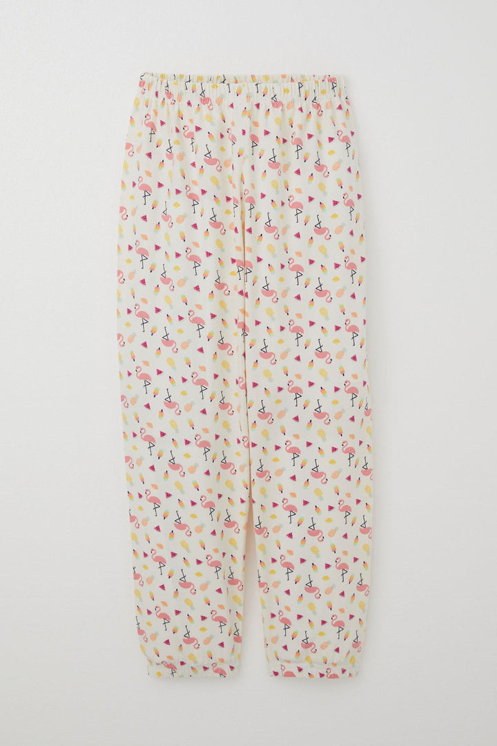BRE Breeze Girl's Pajama Set Tropical Fruit & Flamingo Patterned 4-8 Years, Beige - Zacatepec