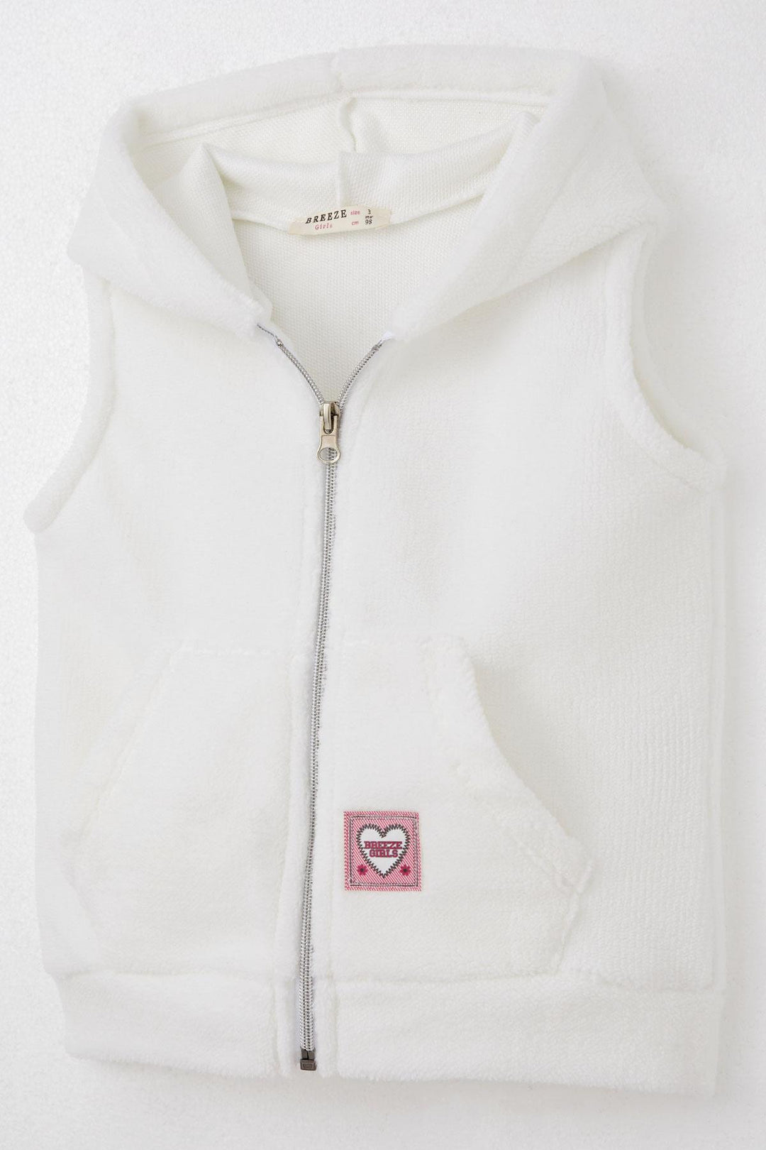 BRE Breeze Girl's Polar Vest with Heart Emblem Hooded Pocketed 3-8 Years, White - Watsonville