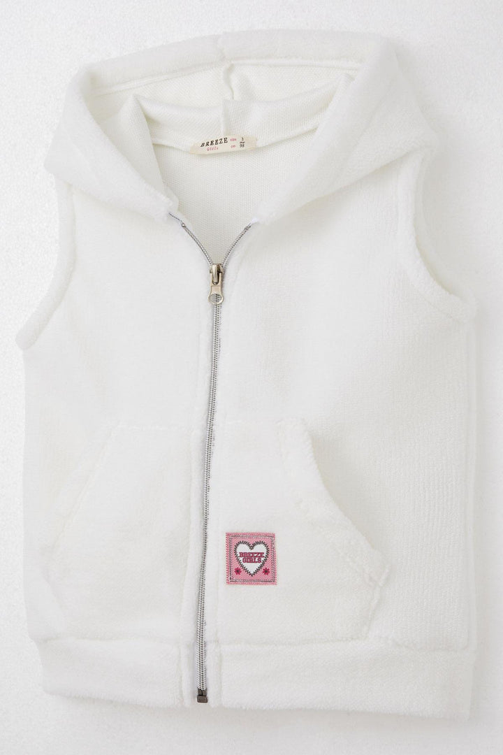 BRE Breeze Girl's Polar Vest with Heart Emblem Hooded Pocketed 3-8 Years, White - Watsonville