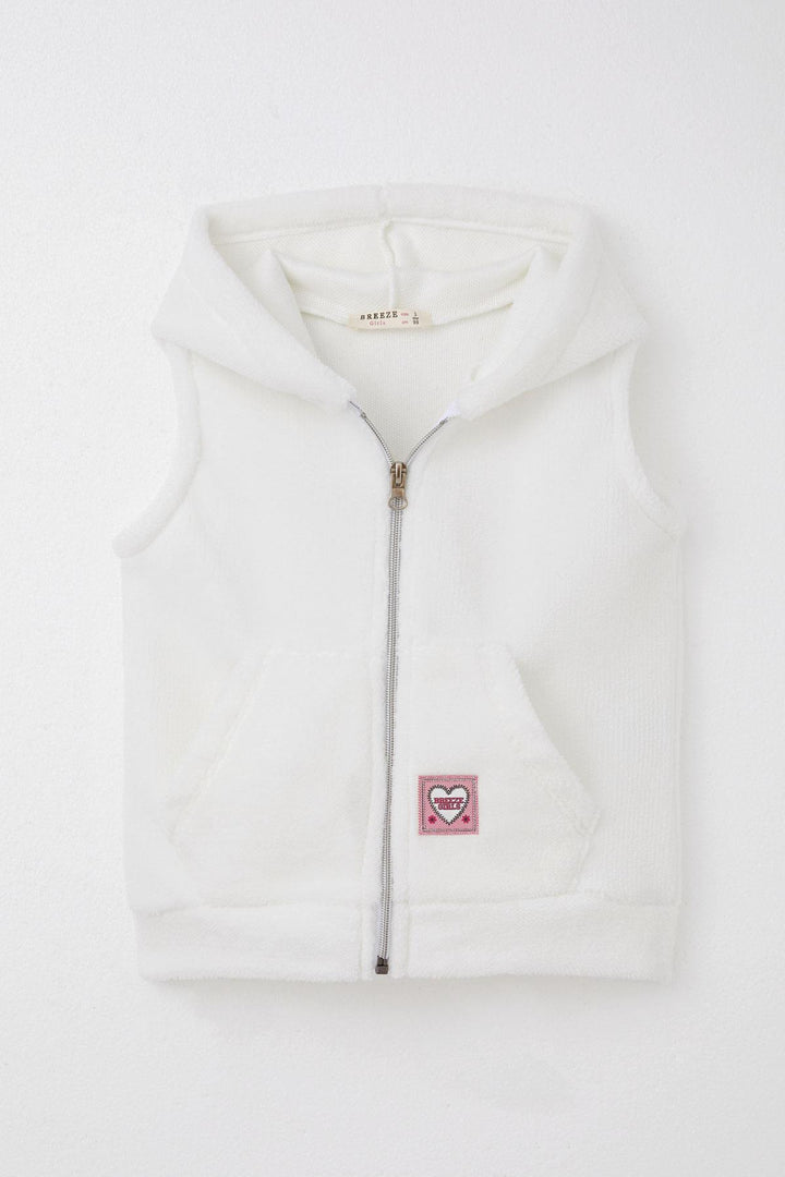 BRE Breeze Girl's Polar Vest with Heart Emblem Hooded Pocketed 3-8 Years, White - Watsonville
