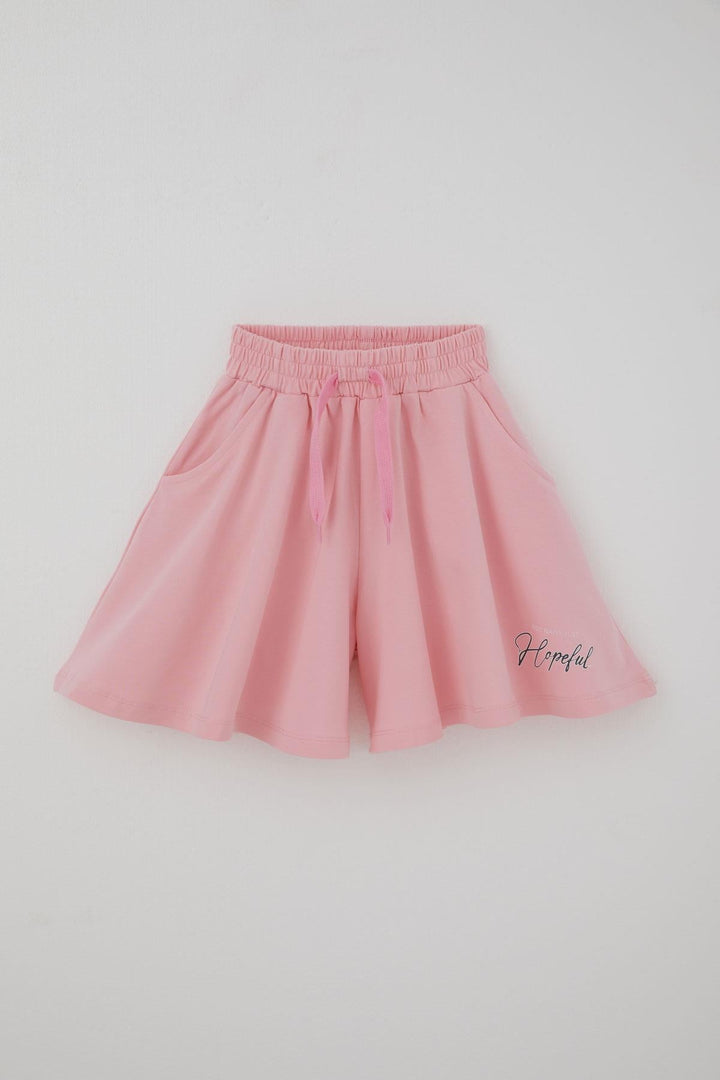 BRE Breeze Kız Çocuk Rahat Kesim Geniş Paça Şort Yazı Baskılı 62 Yaş, Pembe - Grays