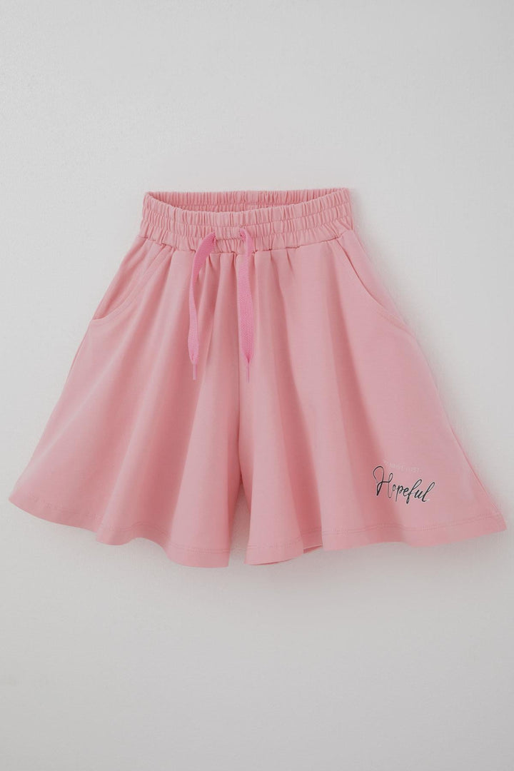 BRE Breeze Kız Çocuk Rahat Kesim Geniş Paça Şort Yazı Baskılı 62 Yaş, Pembe - Grays