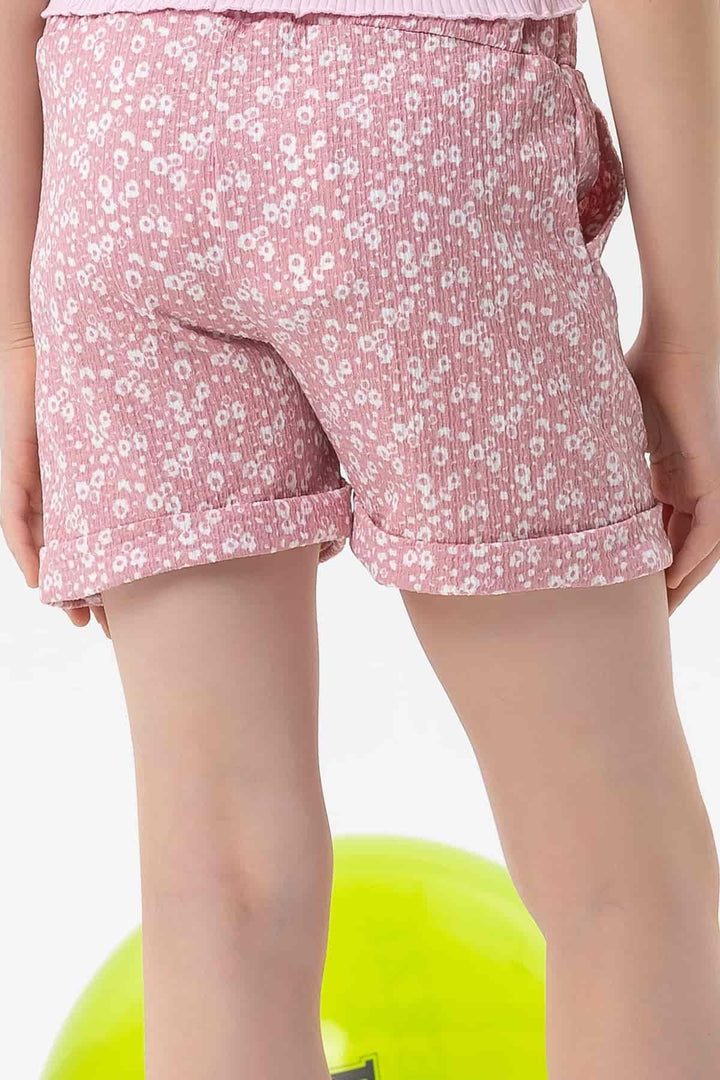 BRE Breeze شورت بناتي مع فيونكة زهور وحزام مطاطي 84 سنة، وردي وردي - بافيا