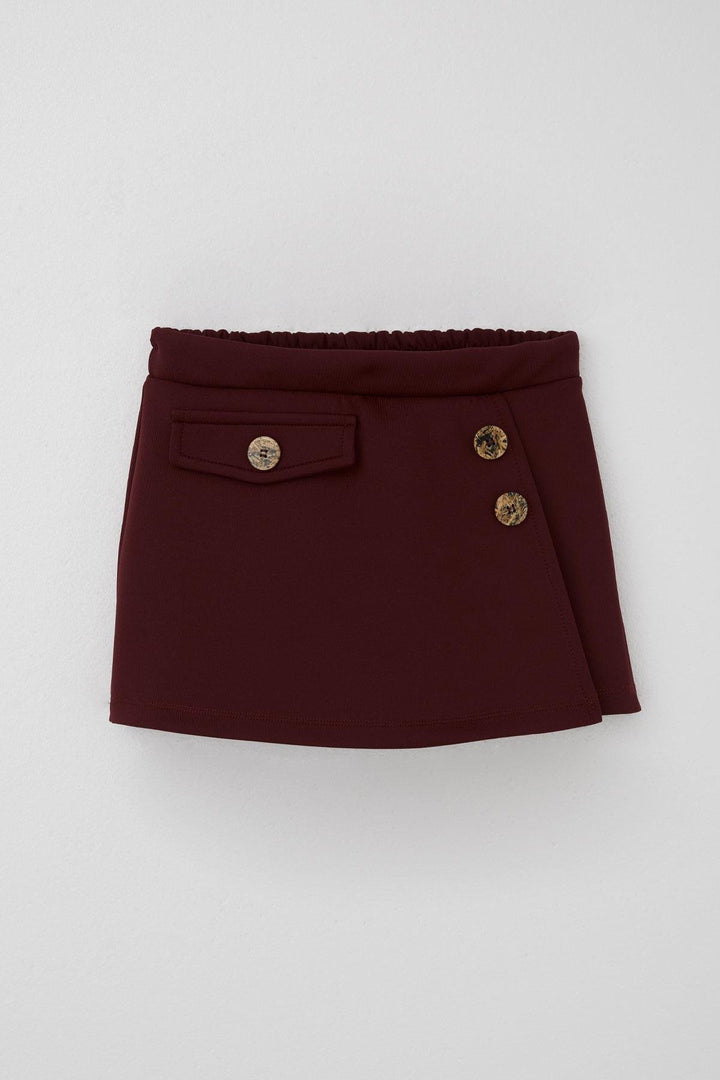 BRE Breeze Girl Child Shorts Skirt with Pocket Cover Detail Button Accessorized 62 Years, Burgundy - Imperia