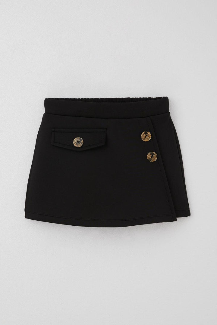 BRE Breeze Girl Child Shorts Skirt with Pocket Flap Detail Button Accessory 62 Years, Black - San Jacinto