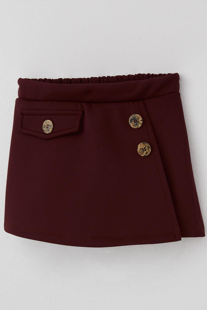 BRE Breeze Girl Child Shorts Skirt with Pocket Cover Detail Button Accessorized 62 Years, Burgundy - Imperia