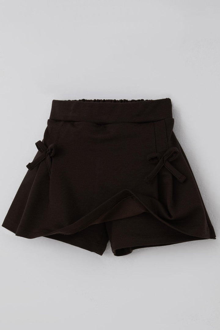 BRE Breeze Girl Child Shorts Skirt with Bow Accessory Elastic Waist 3-7 Years, Dark Brown - Fort Myers