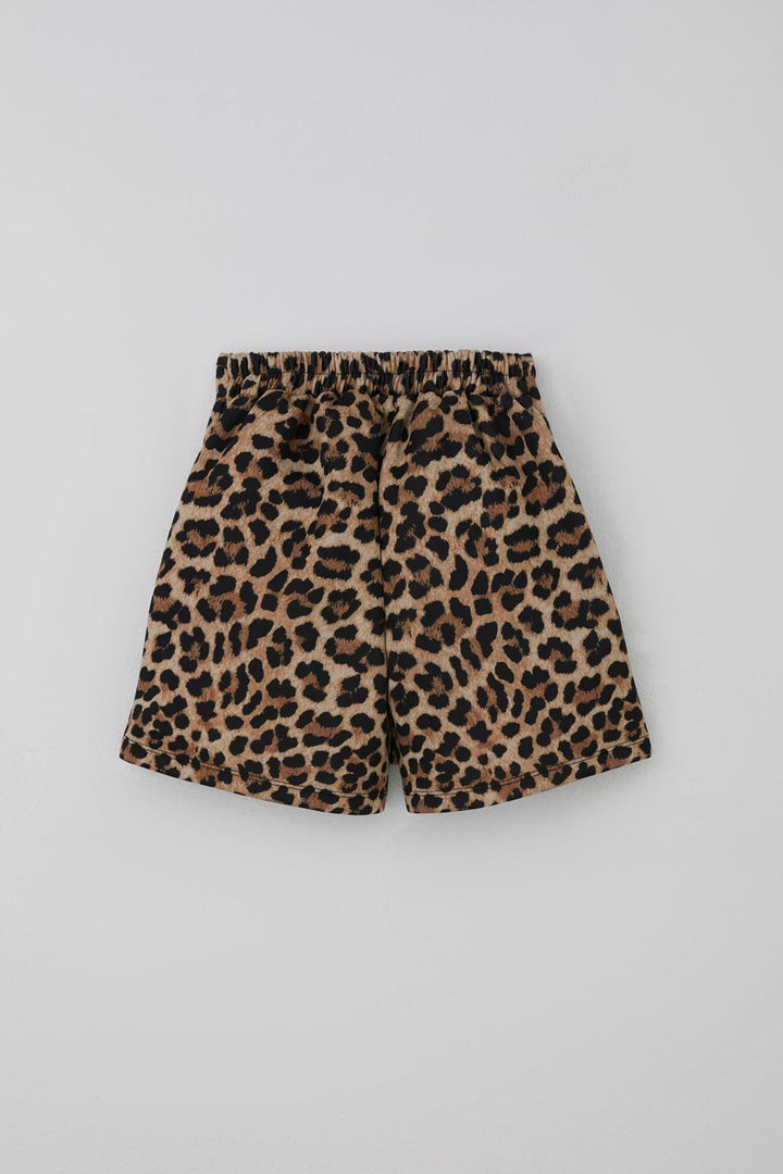 BRE Breeze Girl Child Shorts Skirt with Leopard Pattern Button Accessory 62 Years, Brown - Valenciennes