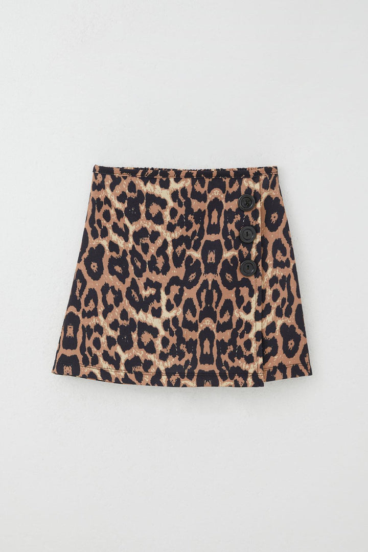 BRE Breeze Girl Child Shorts Skirt with Leopard Pattern Button Accessory 62 Years, Brown - Kalamariá