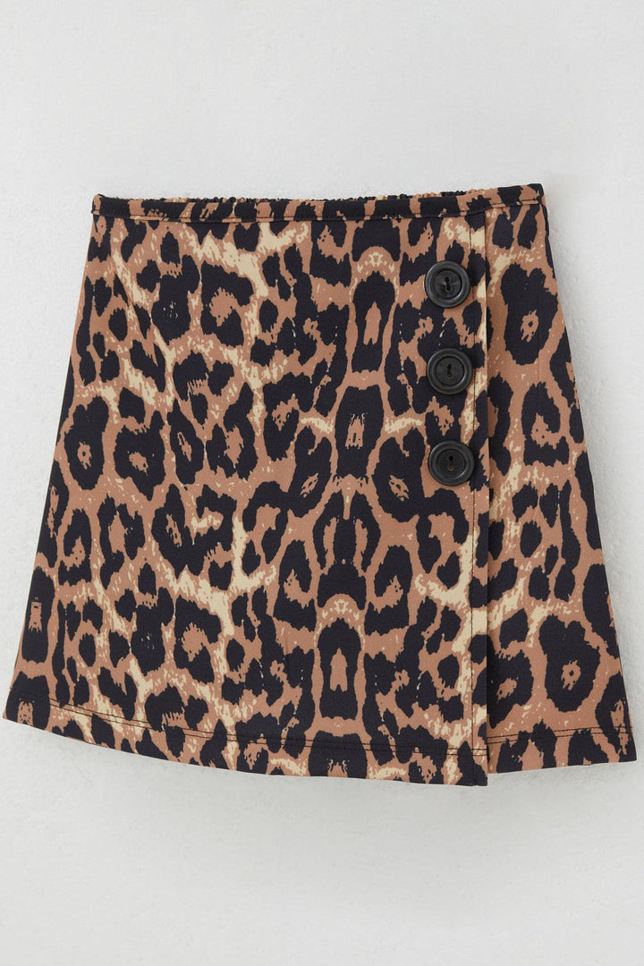 BRE Breeze Girl Child Shorts Skirt with Leopard Pattern Button Accessory 62 Years, Brown - Kalamariá