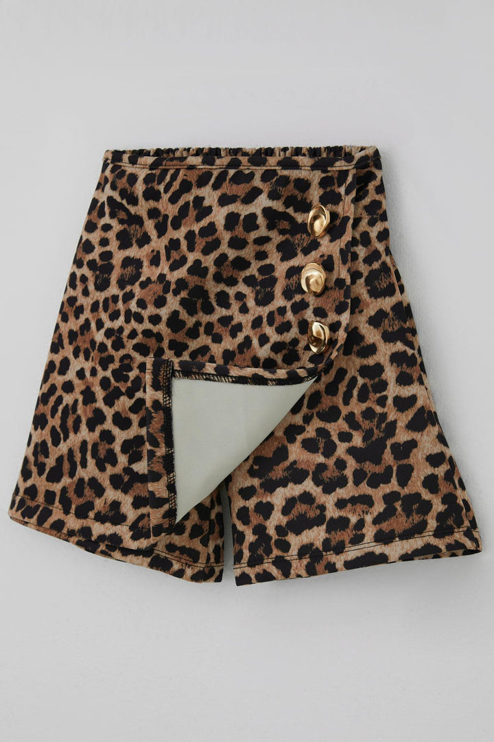 BRE Breeze Girl Child Shorts Skirt with Leopard Pattern Button Accessory 62 Years, Brown - Valenciennes