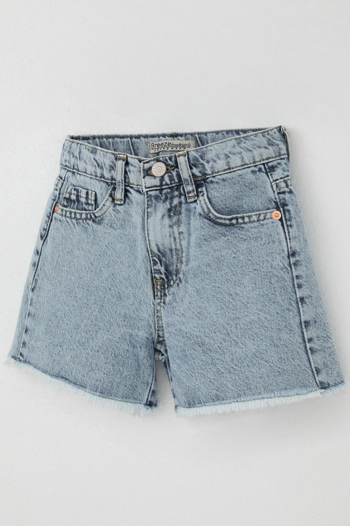 BRE Breeze Girl's Shorts Jeans with Pocket Fringe Detail 5-9 Years, Light Blue - Jaén