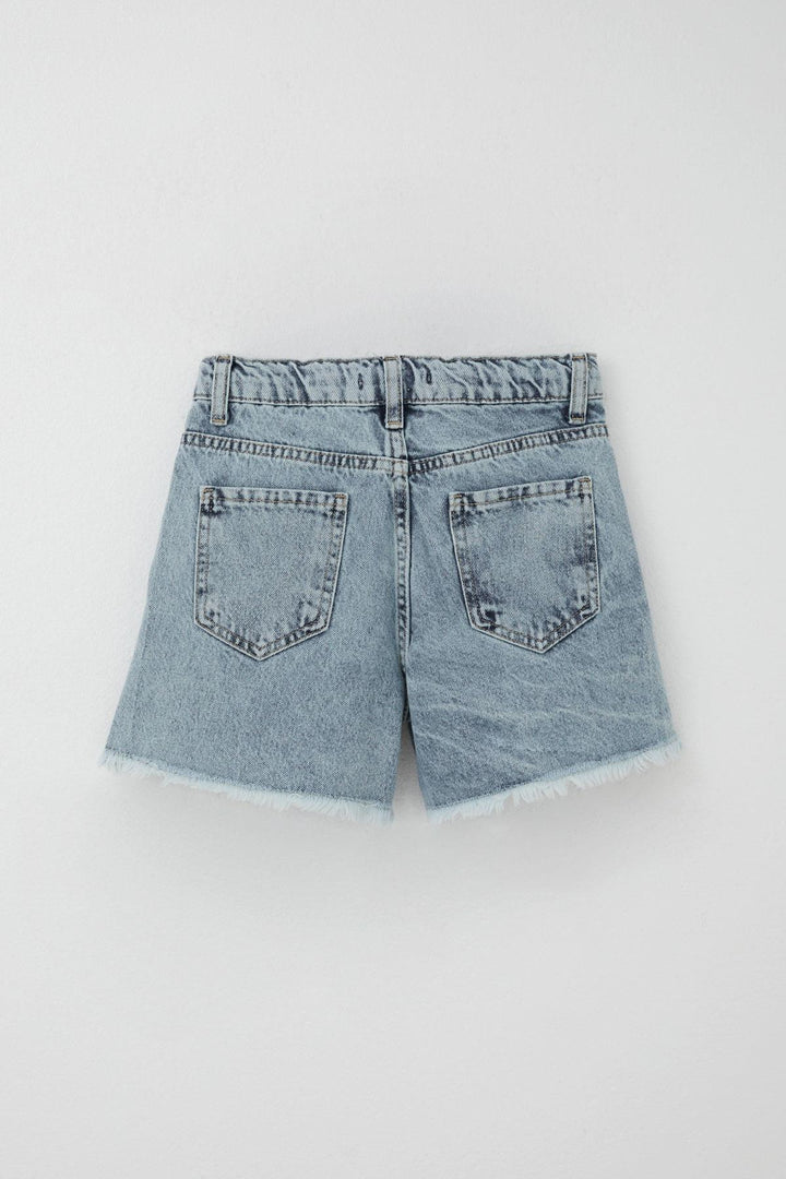 BRE Breeze Girl's Shorts Jeans with Daisy Embroidery Hem Tassel Detail 5-9 Years, Light Blue - Carson