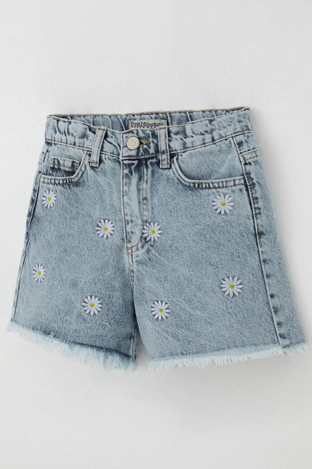 BRE Breeze Girl's Shorts Jeans with Daisy Embroidery Hem Tassel Detail 5-9 Years, Light Blue - Carson