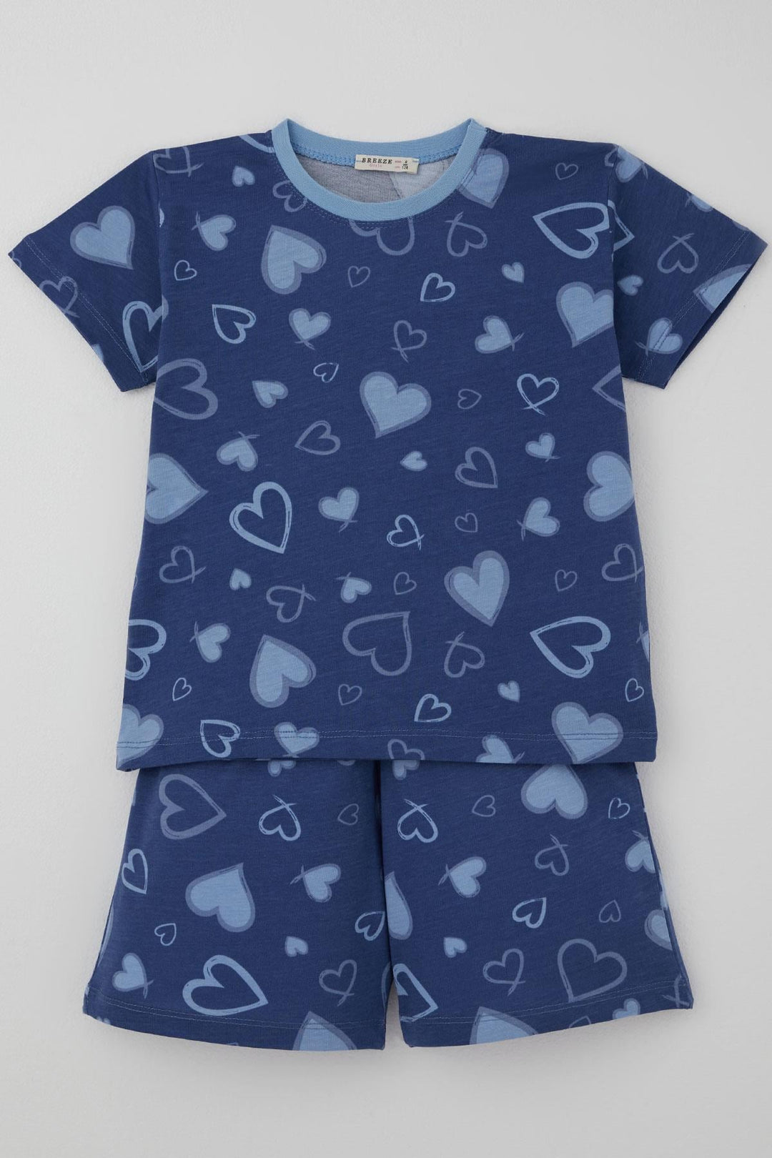 BRE Breeze Kız Çocuk Şortlu Pijama Takımı Kalp Desenli 4-8 Yaş, İndigo - Ninove