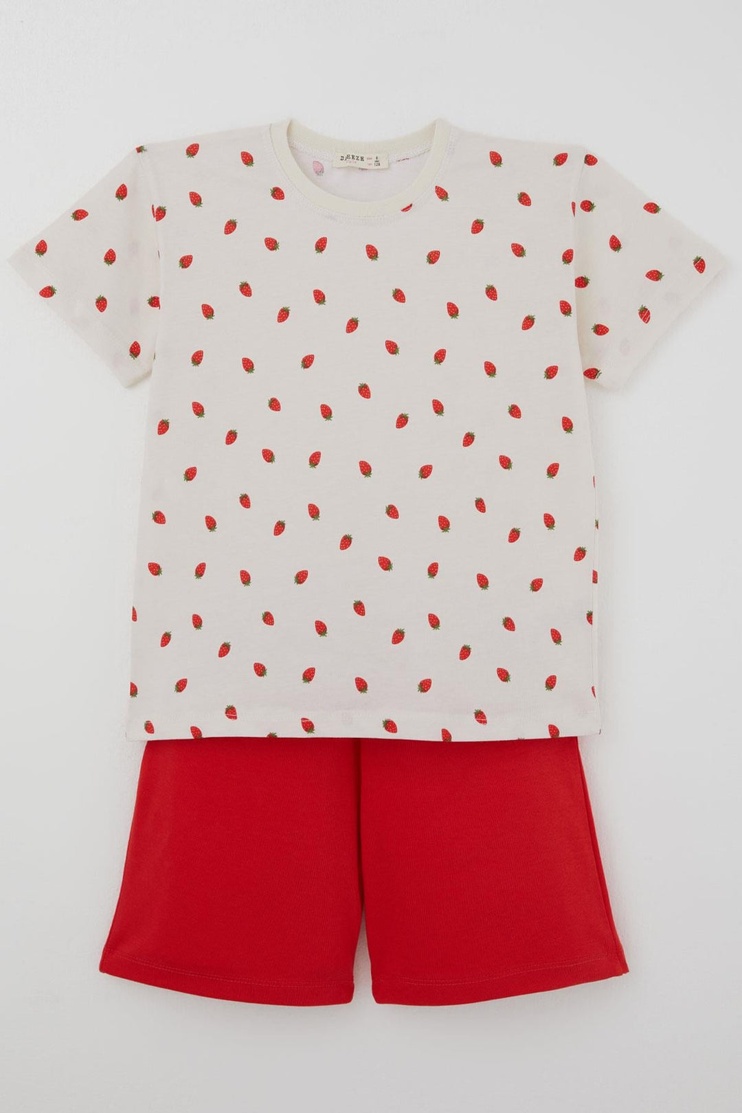 BRE Breeze Kız Çocuk Şortlu Pijama Takımı Çilek Desenli 4-8 Yaş, Krem - Walkden