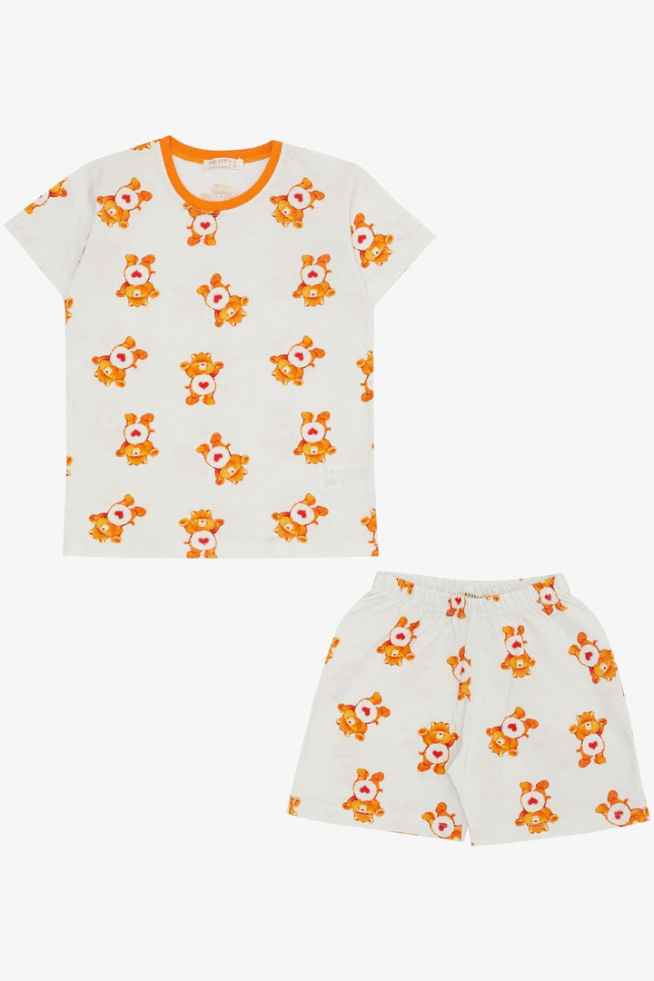 BRE Breeze Girl's Shorts Pajama Set Heart Patterned Baby Bear Design 4-8 Years, White - Brisbane