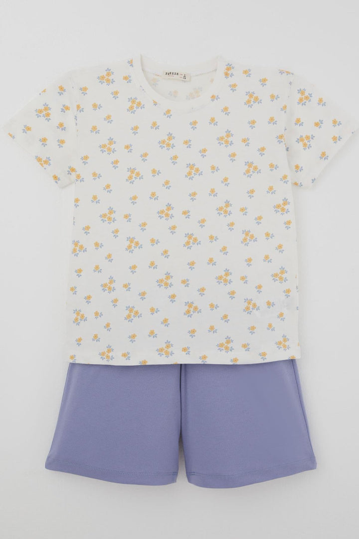 BRE Breeze Kız Çocuk Şortlu Pijama Takımı Çiçek Desenli 4-8 Yaş, Beyaz - Huixquilucan