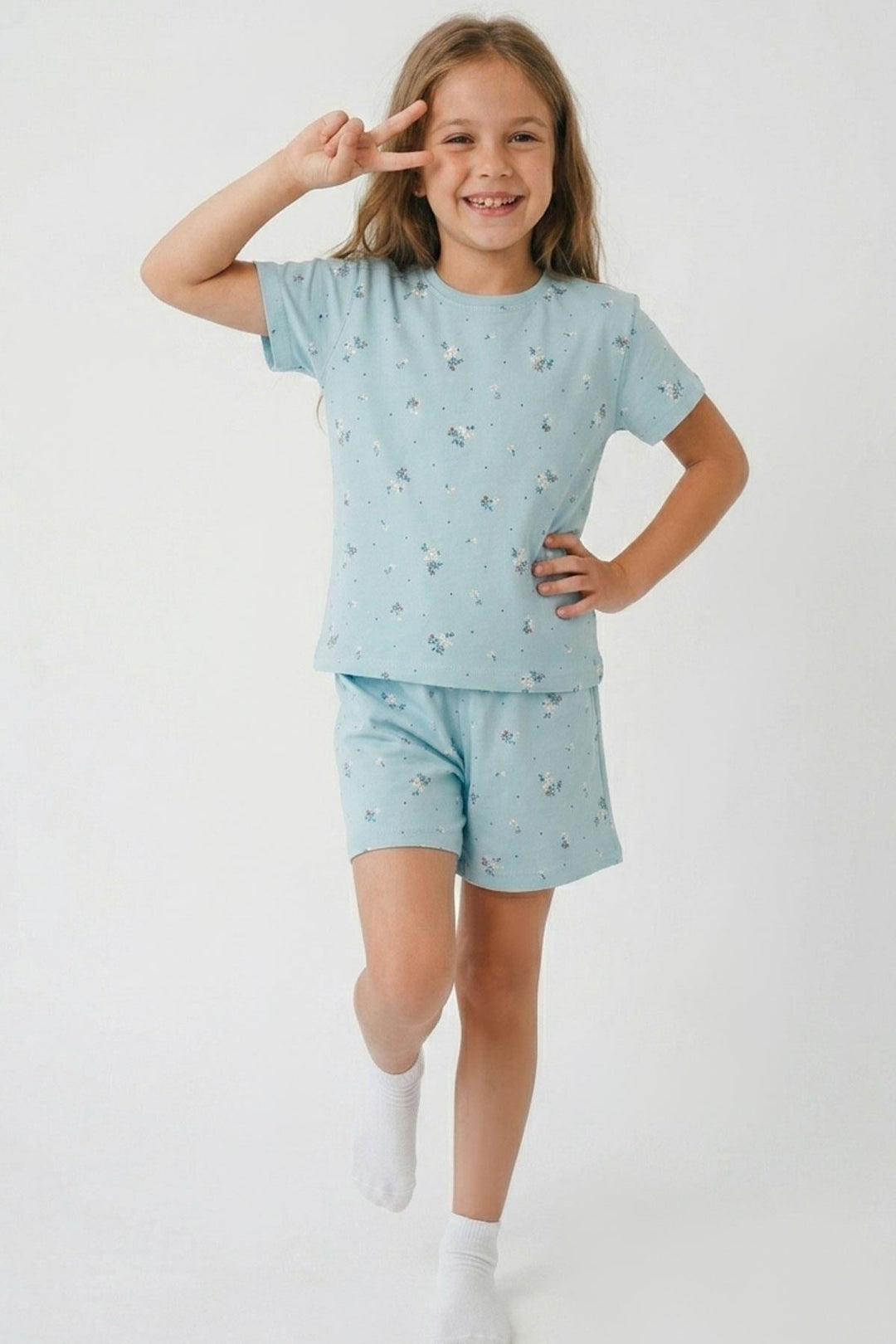 BRE Breeze Kız Çocuk Şortlu Pijama Takımı Çiçek Desenli 4-8 Yaş, Açık Mavi - Lüdenscheid