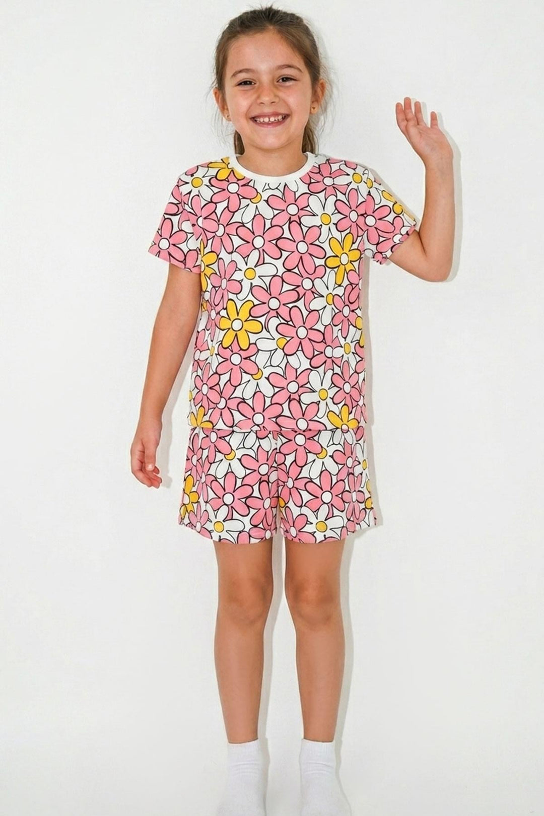 BRE Breeze Kız Çocuk Şortlu Pijama Takımı Renkli Papatya Desenli 4-8 Yaş, Karışık Renk - Alameda
