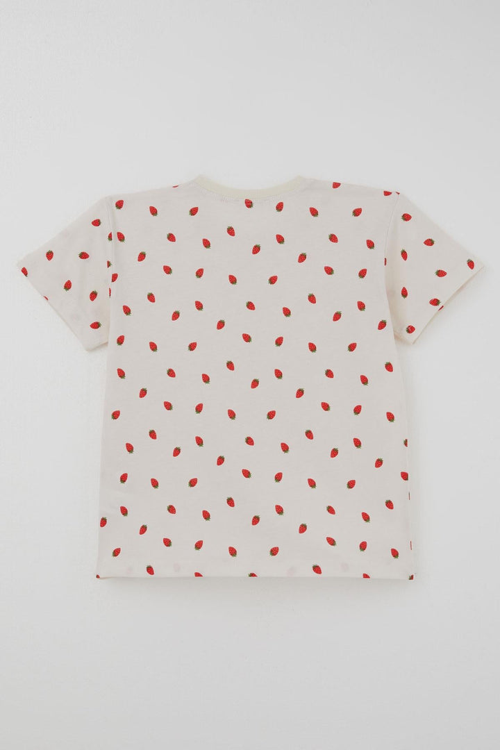 BRE Breeze Kız Çocuk Şortlu Pijama Takımı Çilek Desenli 4-8 Yaş, Krem - Walkden