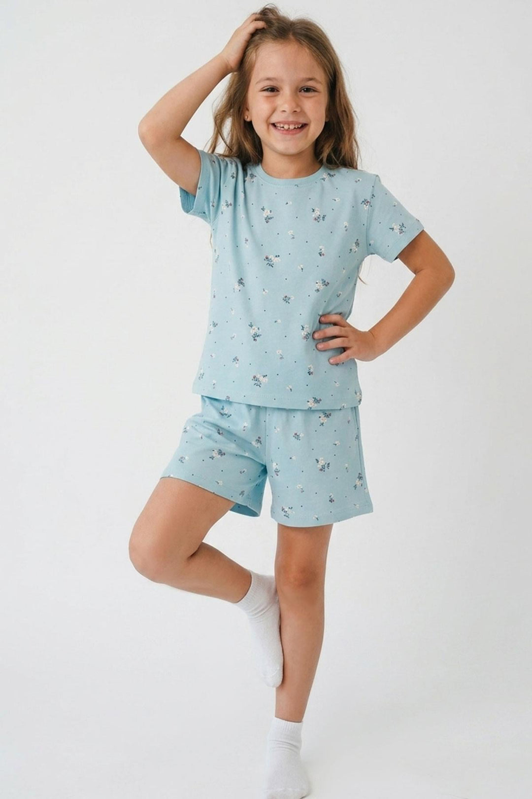 BRE Breeze Kız Çocuk Şortlu Pijama Takımı Çiçek Desenli 4-8 Yaş, Açık Mavi - Lüdenscheid