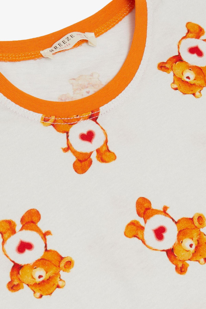 BRE Breeze Girl's Shorts Pajama Set Heart Patterned Baby Bear Design 4-8 Years, White - Brisbane