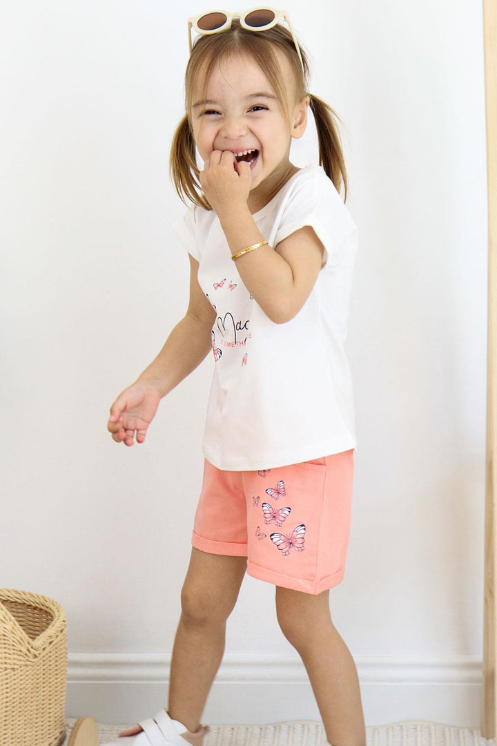 BRE Breeze Girl's Shorts Set with Butterfly Print, 3-8 Years, Beige - Avilés