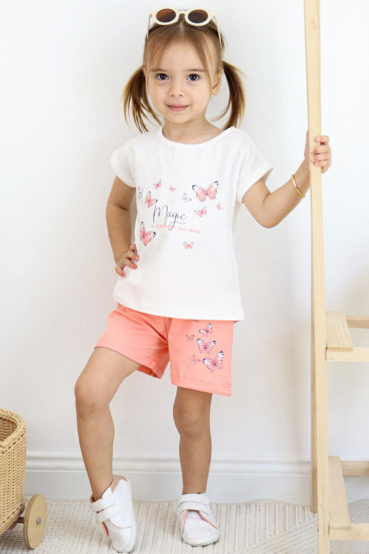 BRE Breeze Girl's Shorts Set with Butterfly Print, 3-8 Years, Beige - Avilés