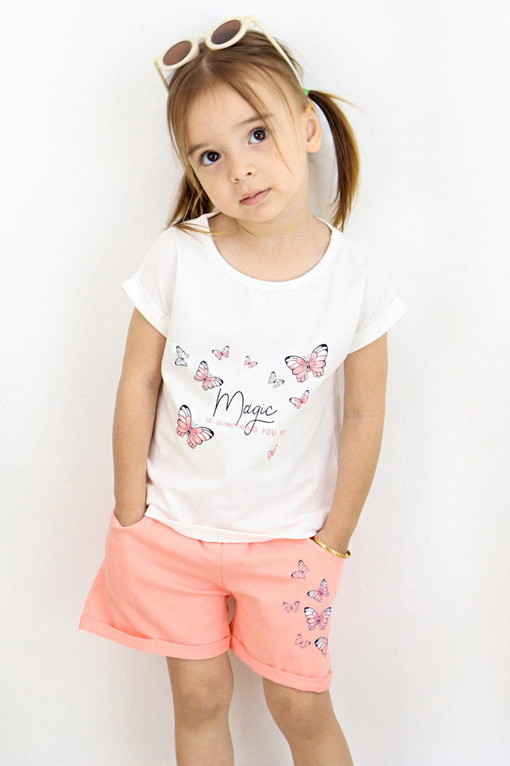 BRE Breeze Girl's Shorts Set with Butterfly Print, 3-8 Years, Beige - Avilés
