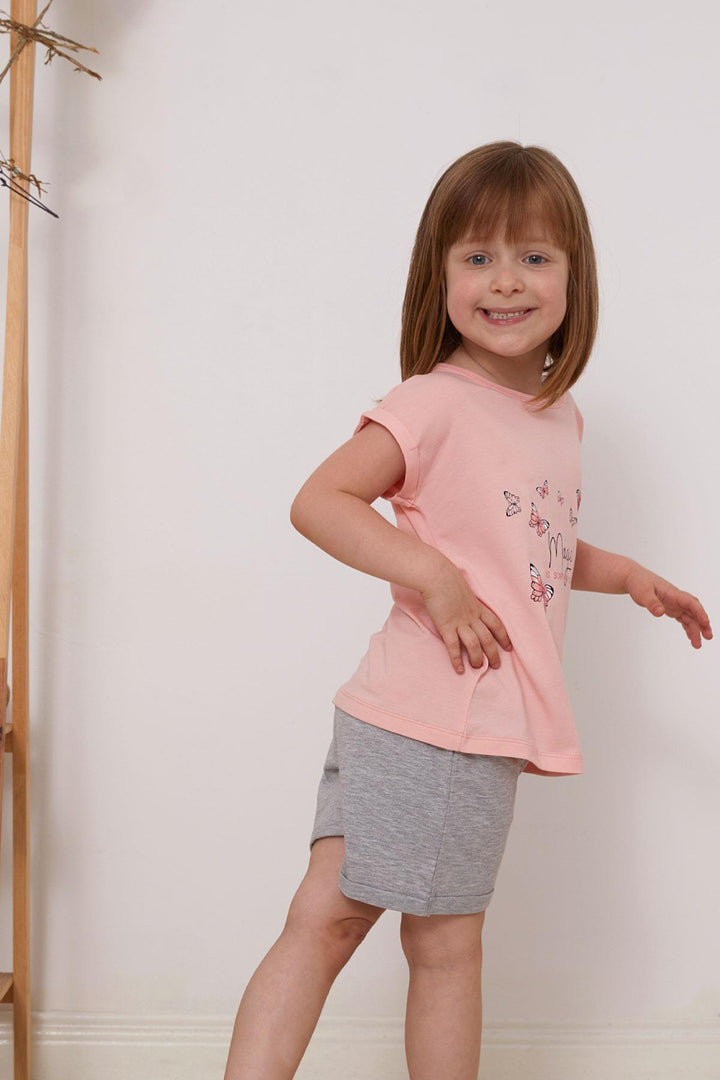 BRE Breeze Girl's Shorts Set with Butterfly Print, 3-8 Years, Salmon - Burnaby